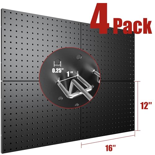 7S garage Heavy Duty Peg Board, 4 Pack Metal Pegboard Panels with 50 Hooks