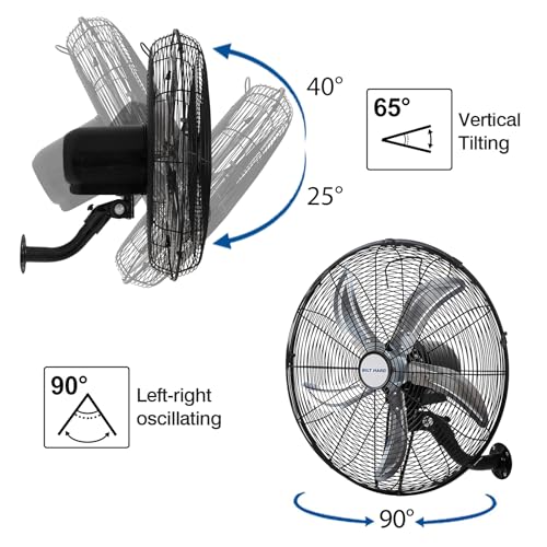 BILT HARD 20" Oscillating Wall Mount Fan, 3-Speed 5900 CFM High Velocity Wall Mounted Fan with Wired Remote, Heavy Duty Industrial Wall Fan for Commercial, Garage and Warehouse