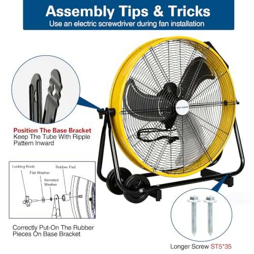 BILT HARD 24" 8100 CFM High Velocity Industrial Drum Fan, 3-Speed Heavy Duty Metal Shop Fan for Warehouse, Workshops, Garage, Factory and Basement