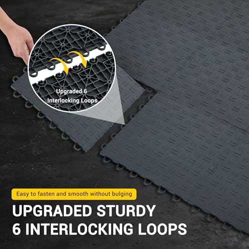 100 Pack 12"X12" Interlocking Garage Floor Tiles,Double-Sided Non-Slip Flooring, Heavy Duty PVC Garage Flooring Tiles Covering for Basement, Workshop & Repair Shop,Black