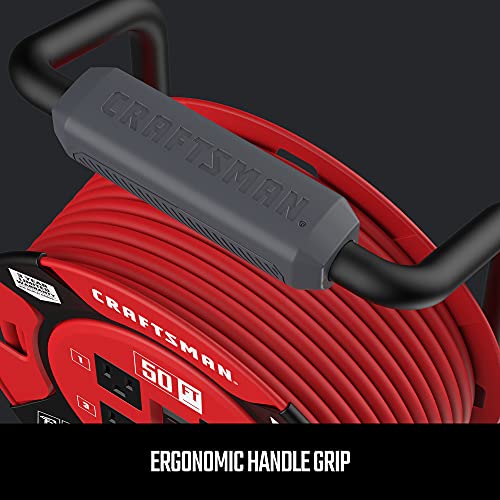 CRAFTSMAN Retractable Extension Cord Reel 50 Ft. with 4 Outlets & Heavy Duty 14AWG SJTW Cable