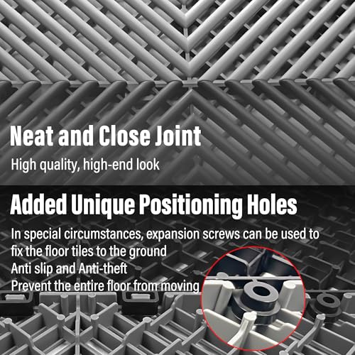 HTWELL Interlocking Garage Floor Tiles, Rigid Drainage 16"x16" Gray 24-Pack