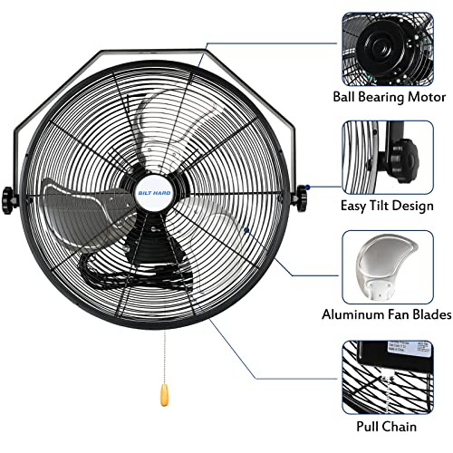 BILT HARD 4300 CFM 18 in. Industrial Wall Mount Fan, 3-Speeds High Velocity Wall Fan with Sealed Motor, Heavy Duty Metal Barn Fans for Garage, Commercial, Greenhouse, Warehouse, Shop Use