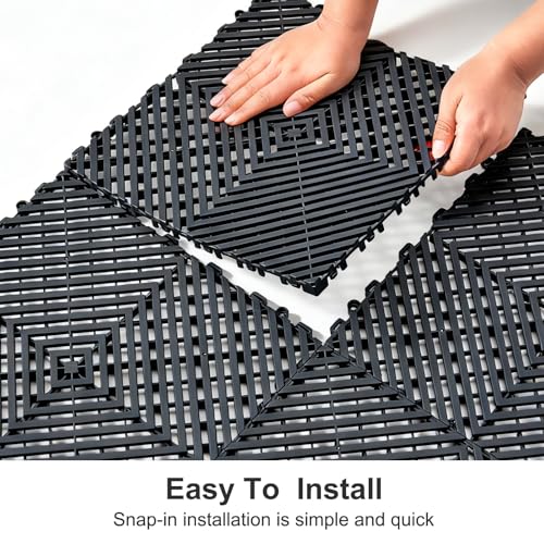 SUNYRISY 48Pcs Garage Floor Tiles Interlocking Mat Black/Gray Mashup