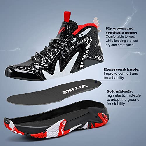JMFCHI Boys Basketball Shoes Kids High-top Sneakers Non-Slip Cushion