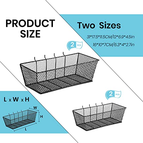 Sieral 4 Pcs Black Pegboard Baskets Metal Wire Shelf Baskets Peg Board Organizer Accessories Wall Mount Organizer Attachments for Garage Workbench Various Tool Accessories, 2 Sizes (Small, Large)
