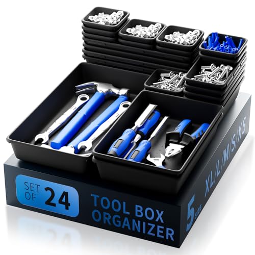FLYVOLE Tool Box Organizer Tray, 24 PCS & 5 Sizes, Black