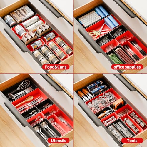 FLYVOLE 69 PCS & 5 Sizes Tool Box Organizer Trays, Black and Red