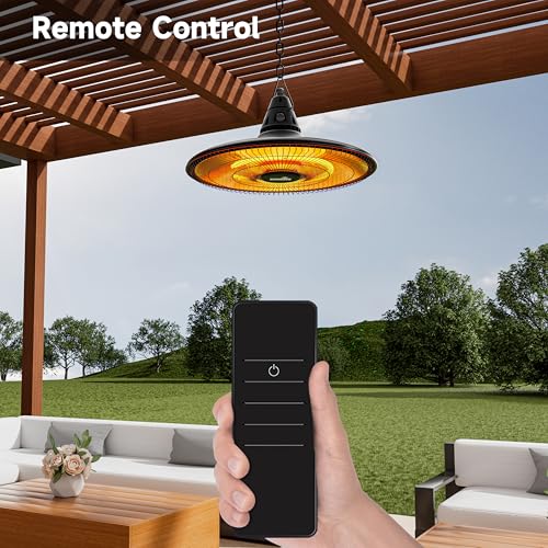 Hanging Heater, 1500W Outdoor Electric Patio Ceiling Heater with Remote Control, Infrared for Courtyard, Garage, Patio, Overheat & Tip-Over Protection, Waterproof, Deep Black