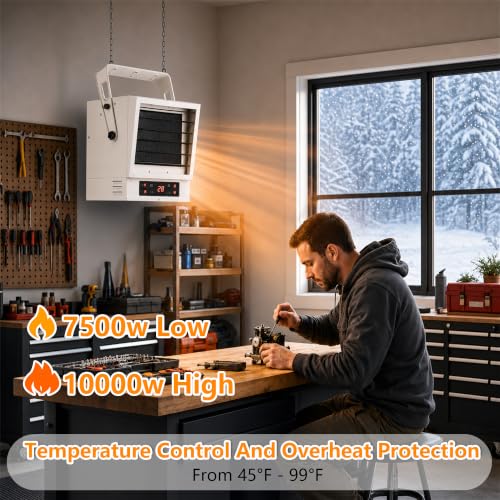 VILLABROT 5000W Garage Heater 240V, Fan-Forced Electric Heater with Remote & Digital Thermostat, Wall/Ceiling Mount, Overheat Protection, 1-9H Timer, 500 Sq.Ft for Garage Greenhouse Indoor
