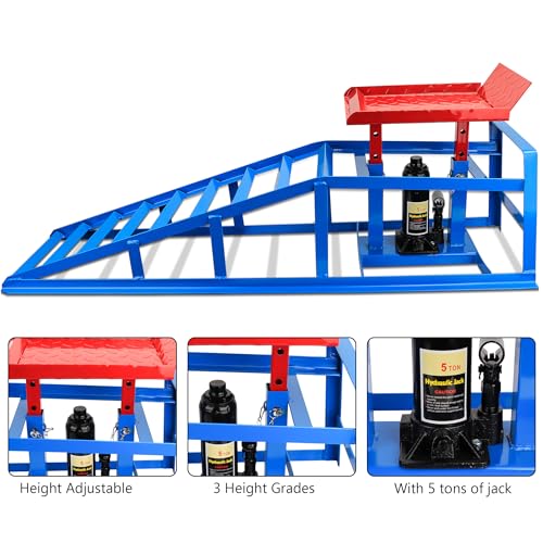 2PCS Hydraulic Car Ramps, 5T 11000lbs Heavy Duty Adjustable Steel Lift Ramps, Hydraulic Vehicle Ramps Lift Ramp for Oil Changes, Car Lifts for Home Garage, Vehicle Auto Garage Repair (Blue)