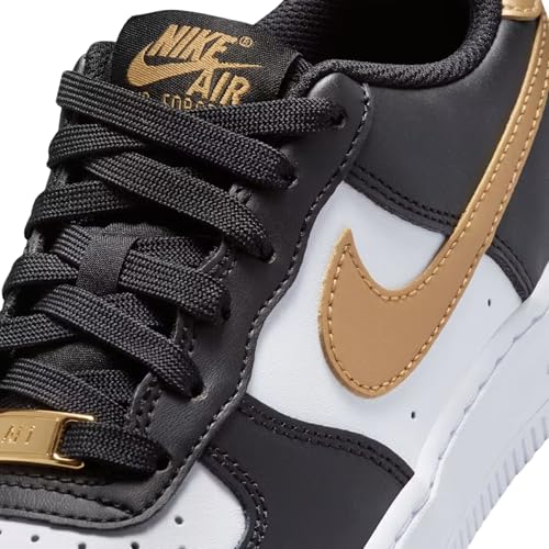 Nike Air Force 1 Big Kids' Shoes (Black/Black/White/Metallic Gold) Size 5
