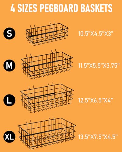 INCLY 4 Pack Pegboard Baskets Bins Set, Black Metal Pegboard Accessories