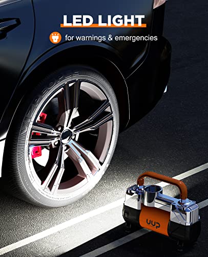 UUP Tire Inflator Air Compressor, 150PSI 12V DC Double Cylinders Heavy Duty Portable Air Pump w/Emergency LED Light for Truck, SUV, Car, RV