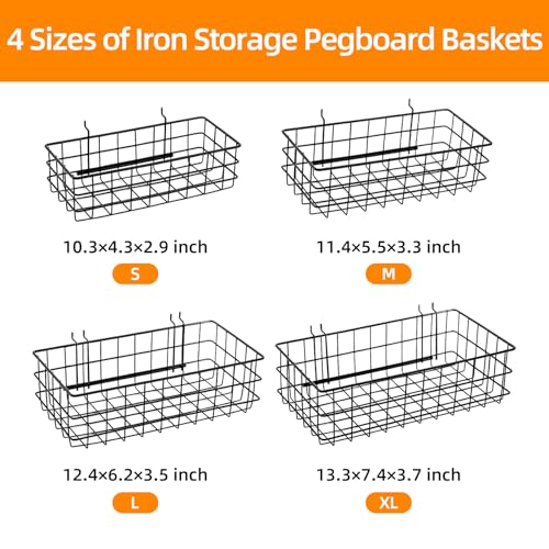 NOEAIKE 4 Pack Metal Pegboard Baskets Organizer Hooks for Garage Workshop