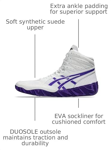 ASICS Men's Aggressor 6 Wrestling Shoes, 6.5, White/Radiant Amethyst
