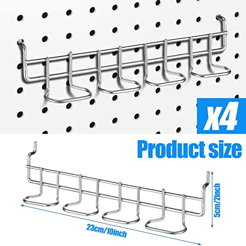 Coume 4 Pieces Pegboard Screwdriver Holders, Stainless Steel Pegboard Pliers Tool Hangers Shelving Display Hooks Organizer Multi Ring Tool Holders Accessories Racks for Shop Store Supermarket(Silver)