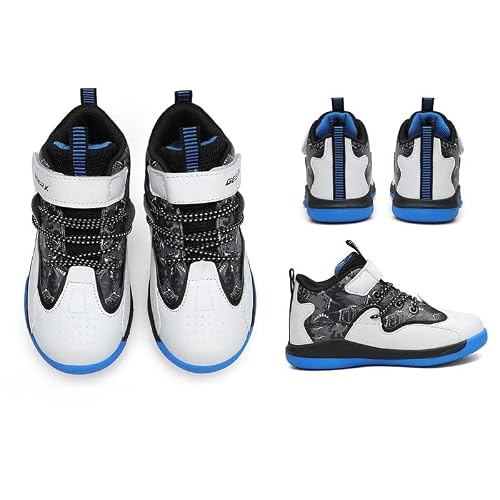 GEERX Dino Kids Toddler Boys Basketball Shoes White Black Blue Size 1