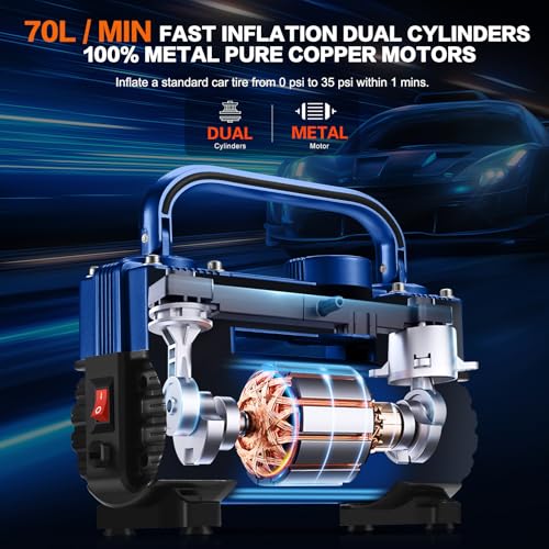 GSPSCN 12V Heavy Duty Tire Inflator Metal Portable Air Compressor Pump