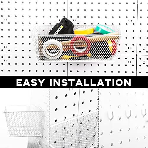 Sieral 6 Pieces Pegboard Baskets Wall Mount Wire Peg Board Baskets 3 Sizes Pegboard Accessories Slatwall Bins Basket Home Garage Hanging Organizer for Tools and Craft(White)