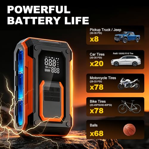 Tire Inflator Portable Air Compressor Cordless Air pump for Car Tires