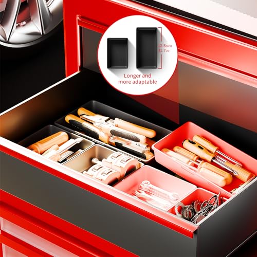 FLYVOLE 69 PCS & 5 Sizes Tool Box Organizer Trays, Black and Red