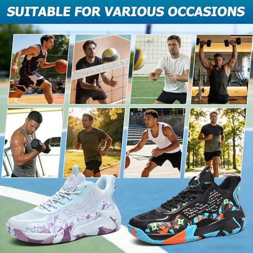 ZHNSHM Men's Basketball Shoes Fashion Non-Slip High-Top Sneakers Comfortable Breathable Training Running Sport Volleyball Shoes Black