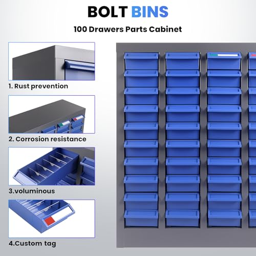 Vohala 40-Drawer Bolt Bin, Parts Organizer Cabinet with ABS Drawer, Parts Cabinet with Drawers for Nuts Bolts Screws, Metal Storage Cabinet for Garage, Workshop, Home & Office