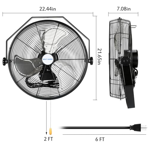 BILT HARD 18 inch Industrial Wall Fan, 4300 CFM, 3-Speeds High Velocity Wall Mount Fan with Sealed Motor, Heavy Duty Metal Barn Fans, 2 Pack