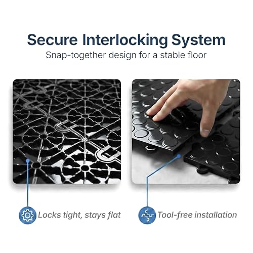 Nitro Tiles by FlooringInc 12" x 12" Interlocking Garage Floor Tiles, Coin Pattern Heavy Duty Polypropylene Flooring, Modular Snap-Together Non-Slip Floor Tile, Midnight Black, 24-Pack (24 Sq Ft)