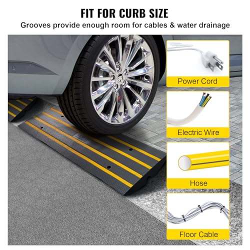 VEVOR Rubber Curb Ramps for Driveway, 2 Pack Threshold Bridge, 33069 lbs Load Capacity, 2.5" Rise, with Reflective Safety Strips, Ideal for Cars, RVs, Scooters and Motorcycles to Prevent Car Scraping
