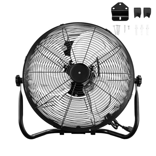 ROVSUN 16inch Heavy Duty Floor & Wall Mount Fan, 2-in-1 High Velocity Industrial Metal Fan with 3-Speed, Adjustable Tilt & Wall-Mounting System, Ideal Cooling for Gym, Workshop, Garage and Warehouse