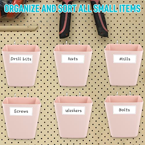 G.CORE Large Pegboard Cups Peg Board Storage Bin 6 Pack with Hooks, Square Box Shape Pegboard Cup Holder Accessories for Garage Workbench/Craft Room/Office/Playroom/Home Kitchen Organization (Pink)