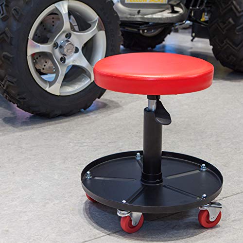 Big RED ATRHL6201R Torin Heavy Duty Rolling Pneumatic Creeper Garage/Shop Seat: Padded Adjustable Mechanic Stool with Tool Tray Storage, Red Large,15.36" D x 15.36" W x 4.73" H