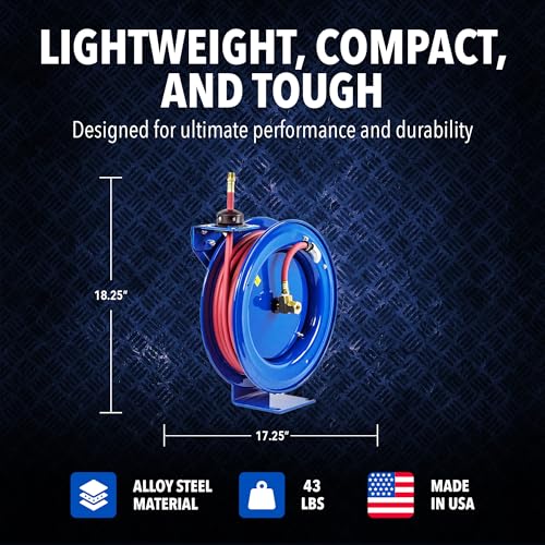 Coxreels P-LP-350 Retractable Air/Water Low-Pressure Hose Reel, P Series, 3/8 in x 50 in 300 PSI - Easy-to-Use Compact Design- Heavy-Duty Steel Construction, Made in The USA