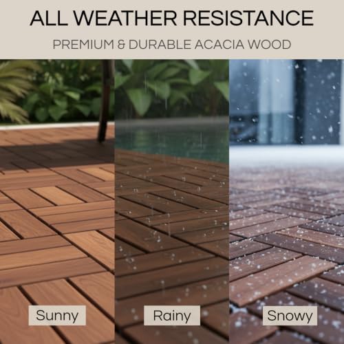 THYOI Premium Deck Tiles, 10 Pcs Patio Flooring - Brown - Crossed Pattern