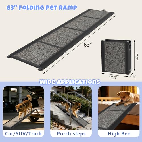 Dog Ramp for Car, Truck, 63"x17" Folding Non-Slip Pet Ramp for Large Dogs