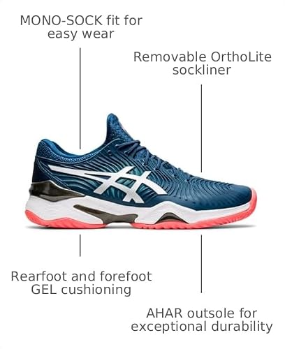 ASICS Men's Court FlyteFoam Tennis Shoes, 7, MAKO Blue/White