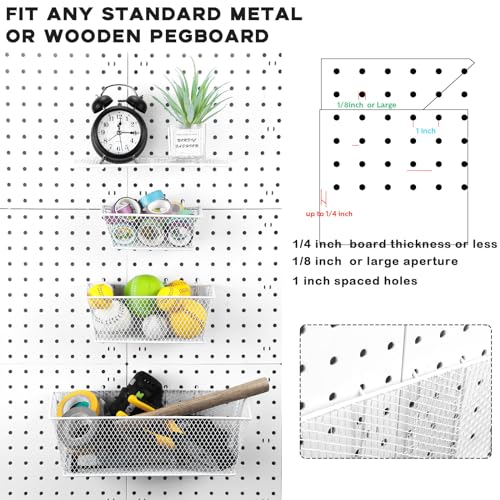 Sieral 6 Pieces Pegboard Baskets Wall Mount Wire Peg Board Baskets 3 Sizes Pegboard Accessories Slatwall Bins Basket Home Garage Hanging Organizer for Tools and Craft(White)