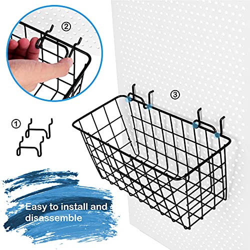 Pegboard Baskets 2 Pack Peg Board Metal Shelves Organizers (Medium, Black)