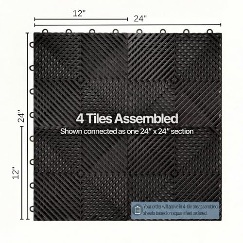 Nitro Tiles Vented by FlooringInc 12" x 12" Interlocking Garage Floor Tiles, Self-Draining Heavy Duty Polypropylene Drainage Tiles, Snap-Together Non-Slip Floor Tile, Midnight Black, 52-Pack (52 SqFt)