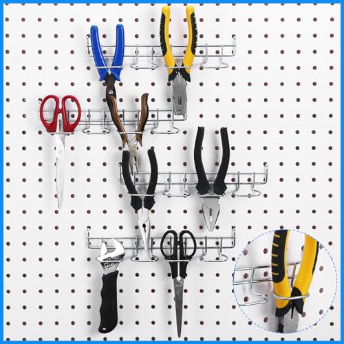 Coume 4 Pieces Pegboard Screwdriver Holders, Stainless Steel Pegboard Pliers Tool Hangers Shelving Display Hooks Organizer Multi Ring Tool Holders Accessories Racks for Shop Store Supermarket(Silver)
