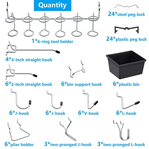 Pegboard Hooks Assortment, for Organizing Various Tools, with Pegboard Bins, 107 PCS, 48 of Which are Locks