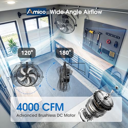 Amico 18 Inch Wall Mount Fan with Remote, Brushless DC Motor, 9-Speed