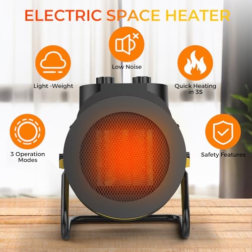 Elevoke Space Heaters for Indoor Use, 1500W PTC Electric Heater with 90°Adjustable Angle, Fast Safety Heat, Small Portable Heater for Office Home (Yellow)