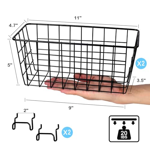 Pegboard Baskets 2 Pack Peg Board Metal Shelves Organizers (Medium, Black)