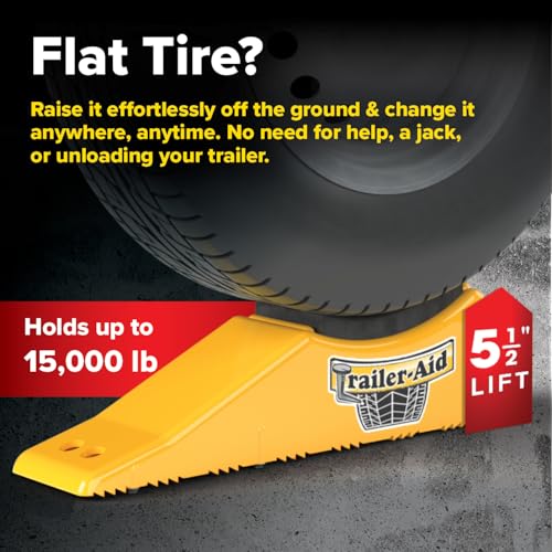 Camco Trailer Aid Plus - 5 1/2" Lift Tandem Tire Trailer Ramp - Quickly Change RV & Trailer Tires Without Unloading Cargo - Trailer & RV Accessories for Easier Hauling - Yellow (21002)