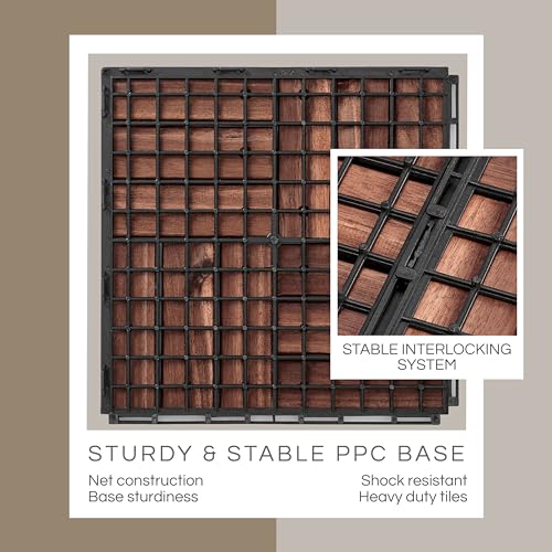 THYOI Premium Deck Tiles, 10 Pcs Patio Flooring - Brown - Crossed Pattern