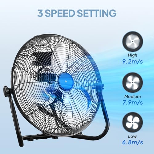 ROVSUN 16inch Heavy Duty Floor & Wall Mount Fan, 2-in-1 High Velocity Industrial Metal Fan with 3-Speed, Adjustable Tilt & Wall-Mounting System, Ideal Cooling for Gym, Workshop, Garage and Warehouse