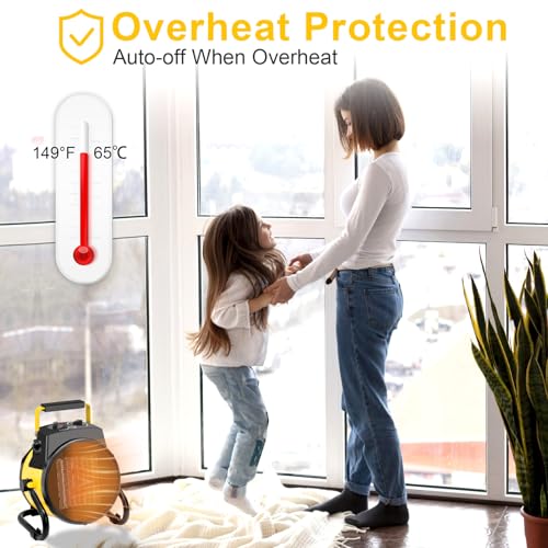 1500W Portable Garage Heater, Electric Outdoor Heater with Fast Heating & Overheat Protection, Patio and Greenhouse Space Heater for Indoor or Outdoor Use（Yellow）